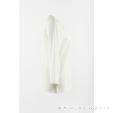 White knitting with emb 3/4 sleeve T shirt